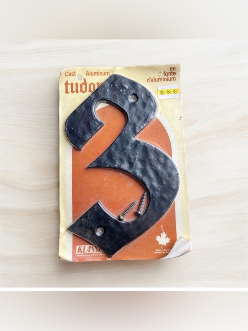 Vintage NEW Tudor Black Cast Aluminum House Number 3 Klassen Made in Canada